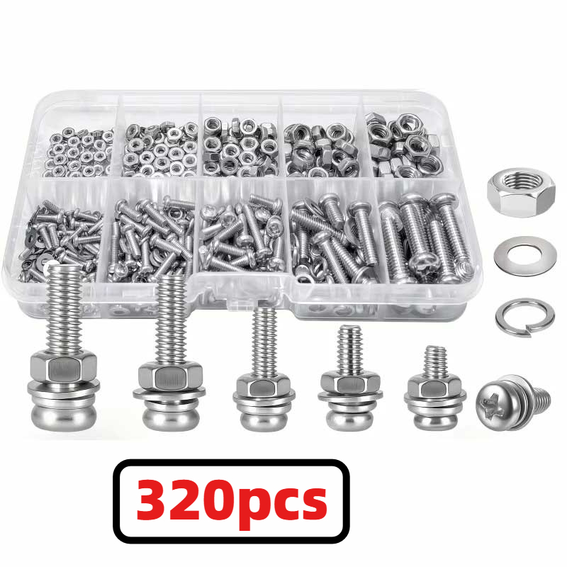 320pcs Kit Sekrup dan Mur Baja - Nuts Mix ulasan dan harga
